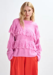 ESSENTIEL ANTWERP PINK SWEATER WITH FRINGE DETAIL