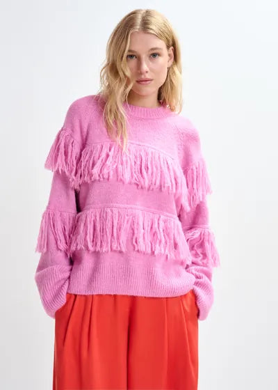 ESSENTIEL ANTWERP PINK SWEATER WITH FRINGE DETAIL