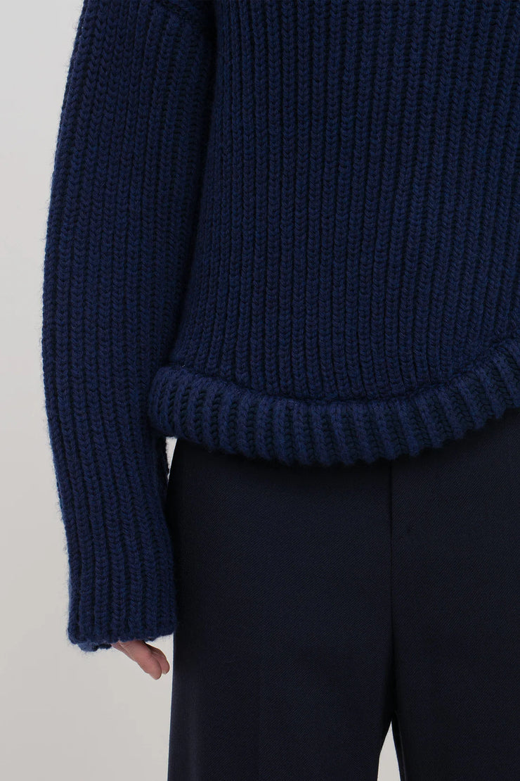 VICTORIA BECKHAM HIGH NECK KNIT JUMPER - INK BLUE