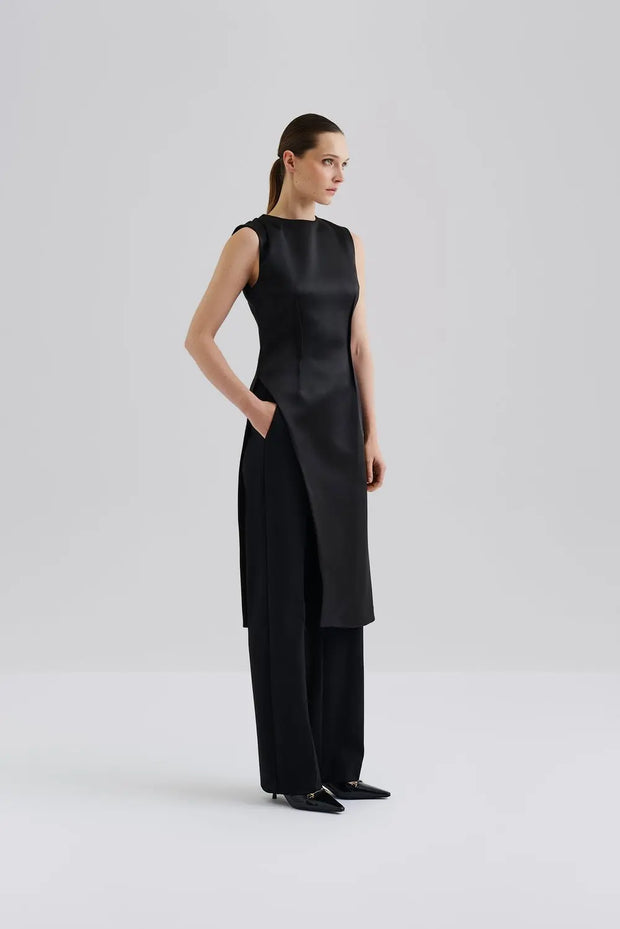 MALINA DRAPED LONG SATIN TOP