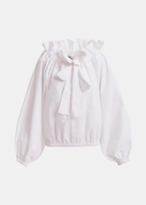 ESSENTIEL ANTWERP COTTON RUFFLE TOP WHITE