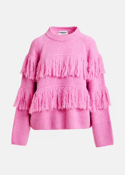 ESSENTIEL ANTWERP PINK SWEATER WITH FRINGE DETAIL
