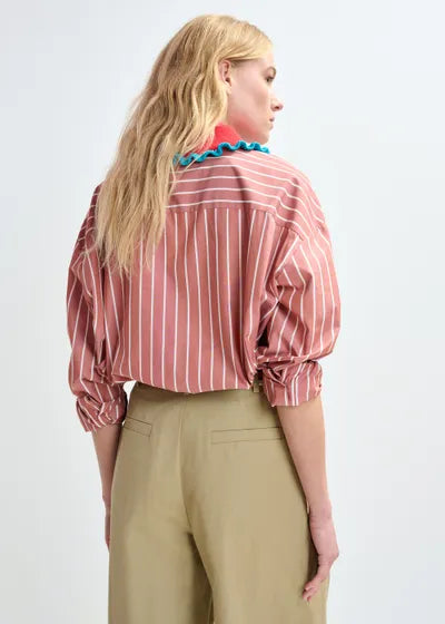 ESSENTIEL ANTWERP STRIPPED SHIRT WITH CROCHET RUFFLED COLLAR
