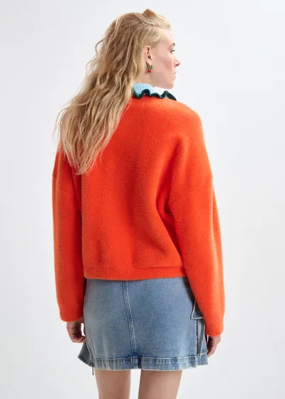 ESSENTIEL ANTWERP JARDENER KNITTED CARDIGAN- NECTARINE