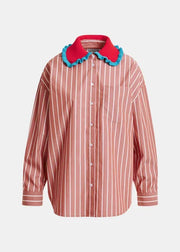 ESSENTIEL ANTWERP STRIPPED SHIRT WITH CROCHET RUFFLED COLLAR