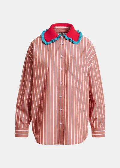 ESSENTIEL ANTWERP STRIPPED SHIRT WITH CROCHET RUFFLED COLLAR
