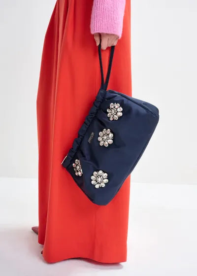 ESSENTIEL ANTWERP NAVY EMBROIDERED POUCH