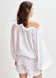 ESSENTIEL ANTWERP COTTON RUFFLE TOP WHITE
