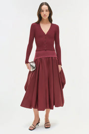 SIMKHAI CORINN TAFFETA KNIT MIDI SKIRT