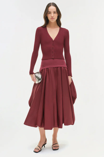 SIMKHAI CORINN TAFFETA KNIT MIDI SKIRT