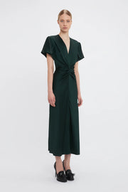 VICTORIA BECKHAM GATHERED MIDI DRESS - SEAWEED