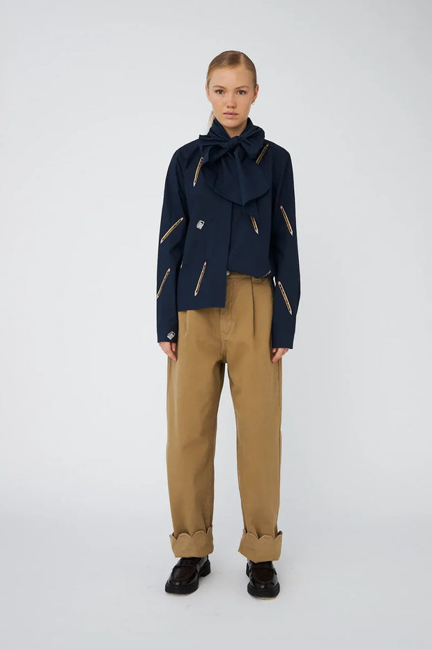 STELLA NOVA EMBROIDERED BOW SHIRT - NAVY