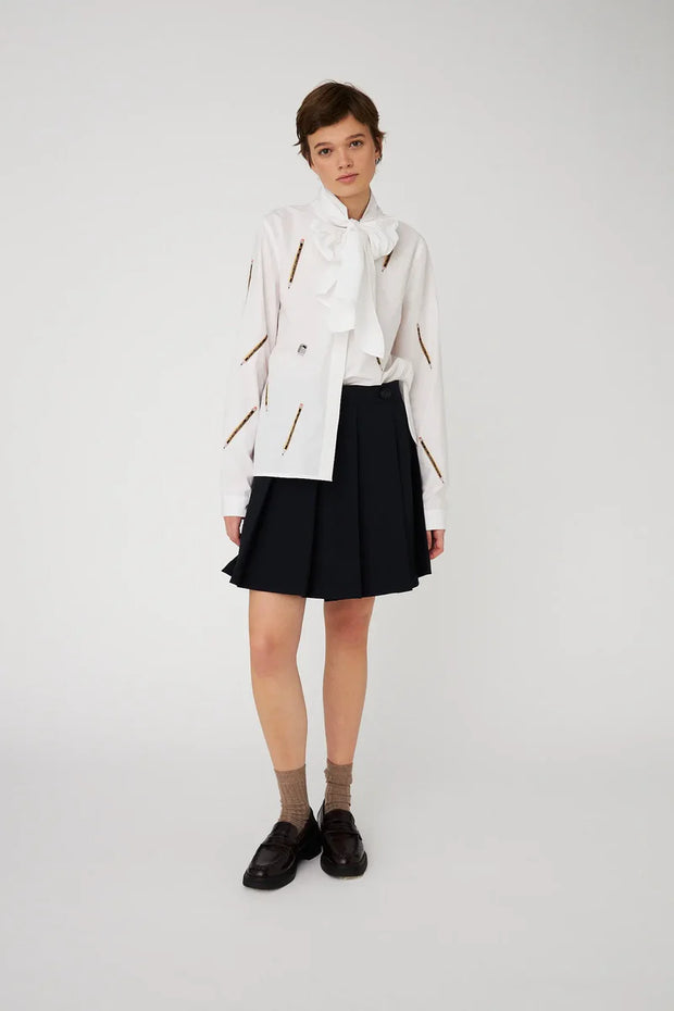 STELLA NOVA EMBROIDERED BOW SHIRT - WHITE
