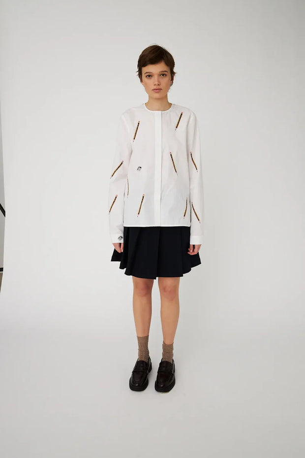 STELLA NOVA EMBROIDERED BOW SHIRT - WHITE