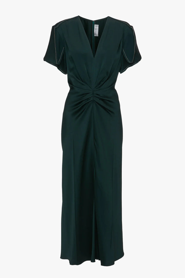 VICTORIA BECKHAM GATHERED MIDI DRESS - SEAWEED