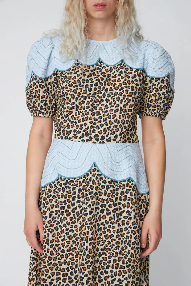 STELLA NOVA LEOPARD MIDI DRESS WITH EMBROIDERY