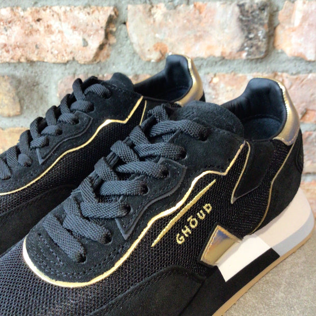 GHOUD BLACK & GOLD MESH TRAINERS